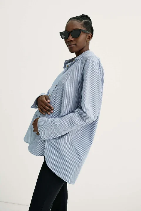 The Nursing Friendly Maternity Classic Buttondown – Blue & White Stripe