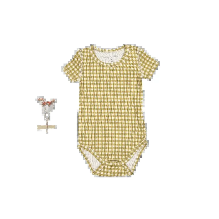 The Printed Short Sleeve Onesie – Golden Gingham