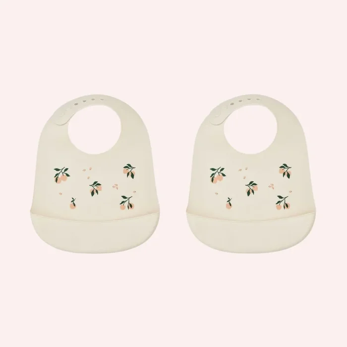 Tilda Printed Silicone Bib 2 pack – Peach/Sea Shell