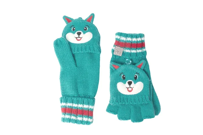 Toddler/kids Knitted Fingerless Gloves With Mitten Flaps – Squirrel