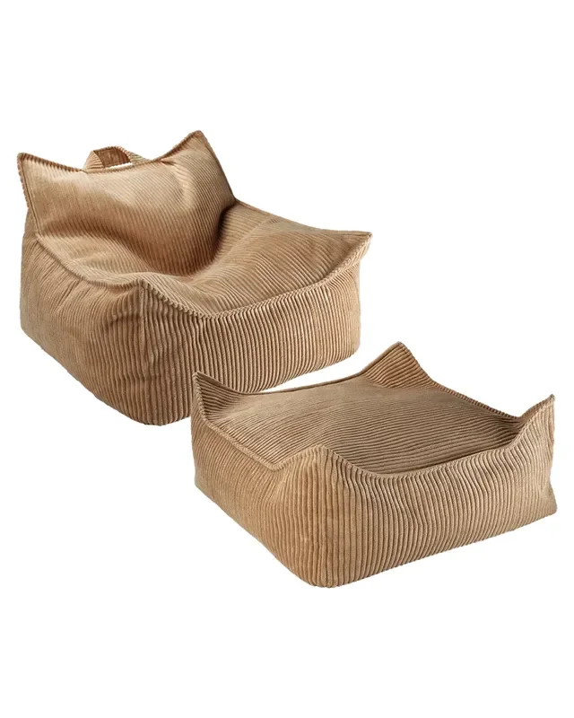 Toffee Beanbag Chair And Ottoman Set