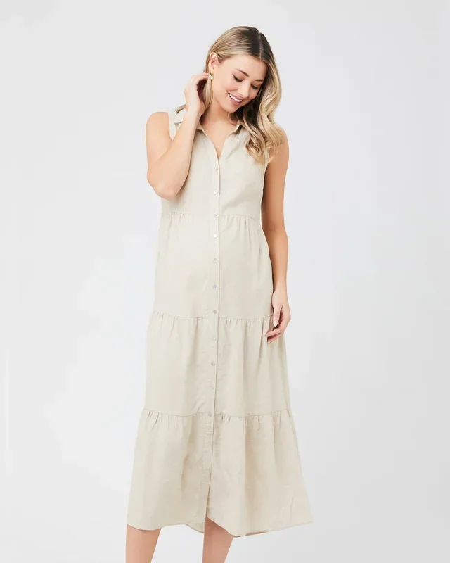 Tracy Tiered Linen Dress Natural