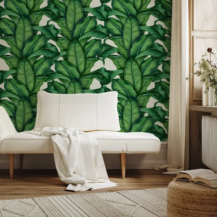 Tropical Wallpaper Featuring Lush Banana Leaves In Green – A256