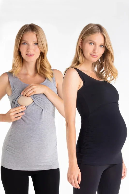 Twin pack of maternity and nursing tops grey/black