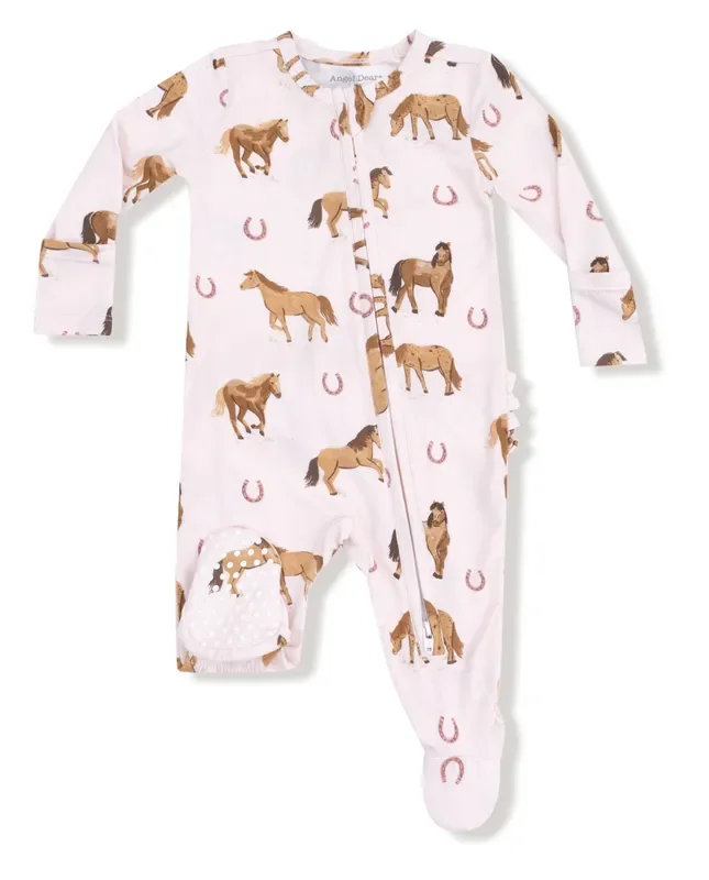 Two Way Ruffle Footie | Pink Horses