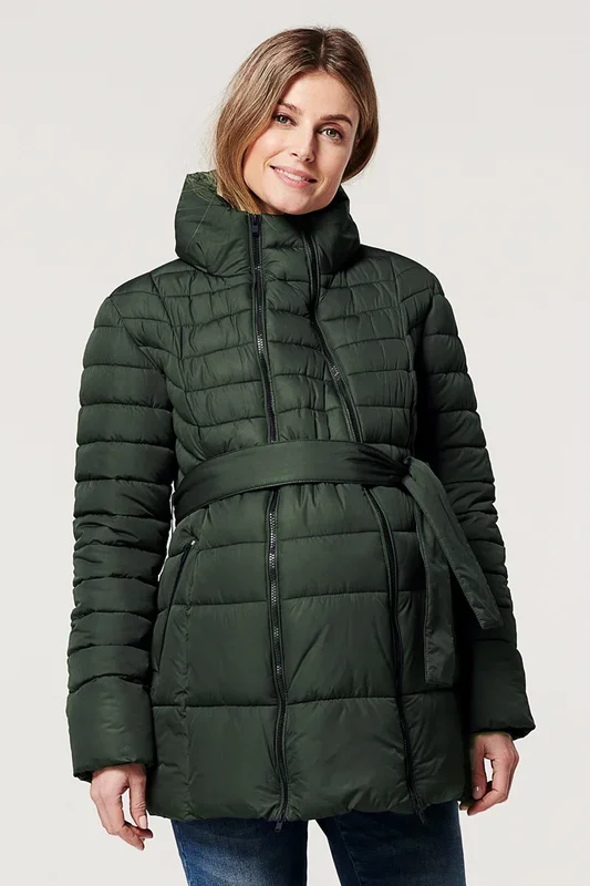 Umstands-Steppjacke mit Schwangerschafts-Einsatz khaki