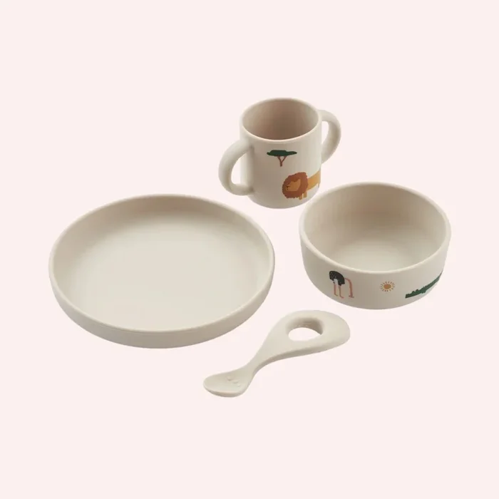 Vivi Silicone Tableware Set – Safari Sandy Mix