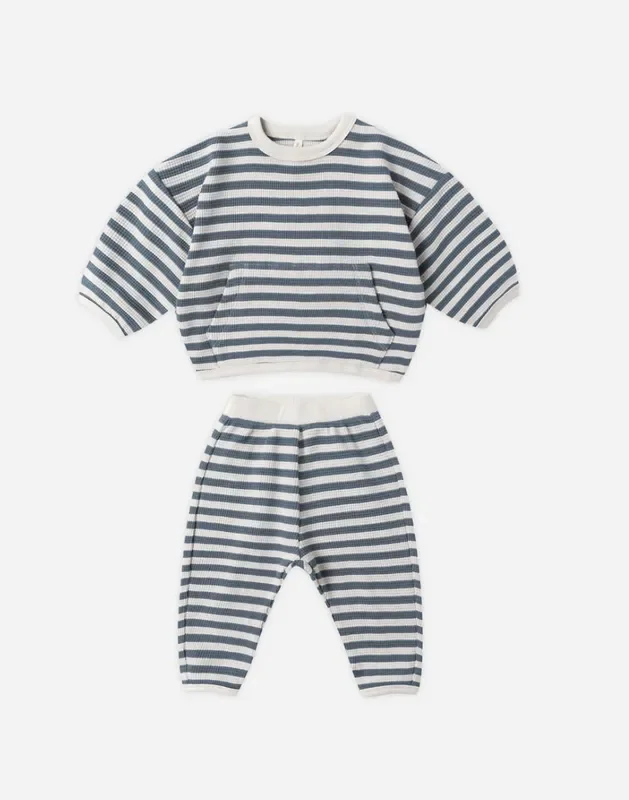 Waffle Slouch Set | Ocean Stripe