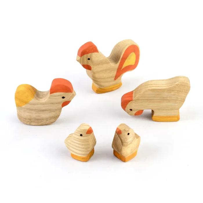 Waldorf Natural Wooden Rooster With Chickens Set – 5 Pieces
