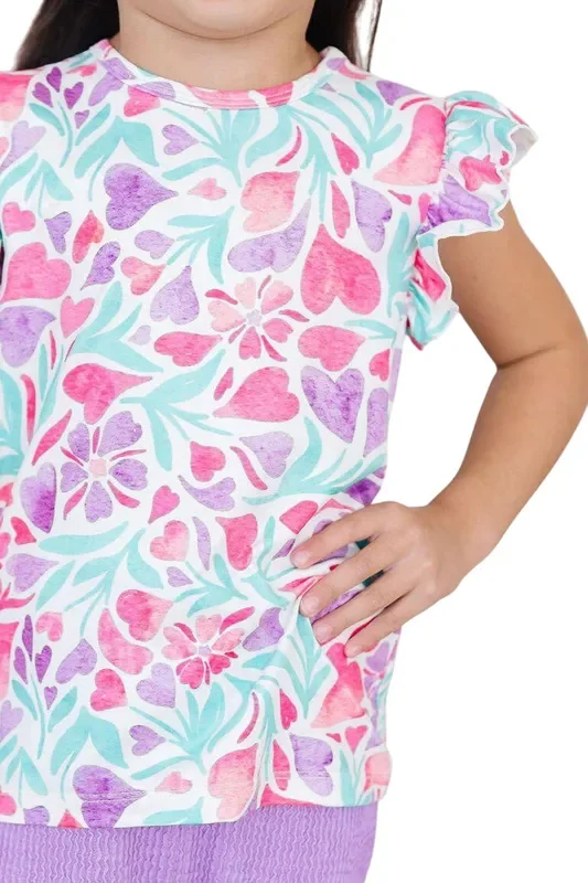 Watercolor Hearts S/s Ruffle Tee