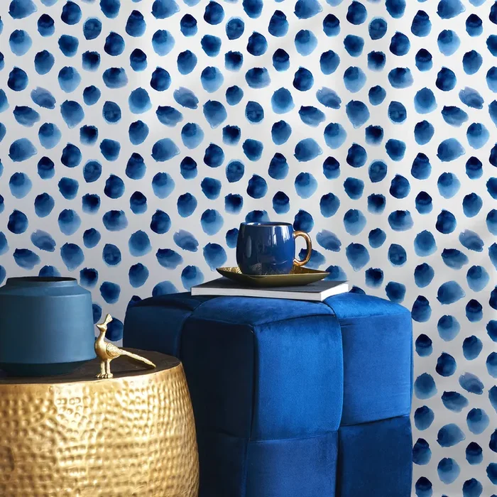 Watercolor Wallpaper Featuring Painted Dots In Blue – D934