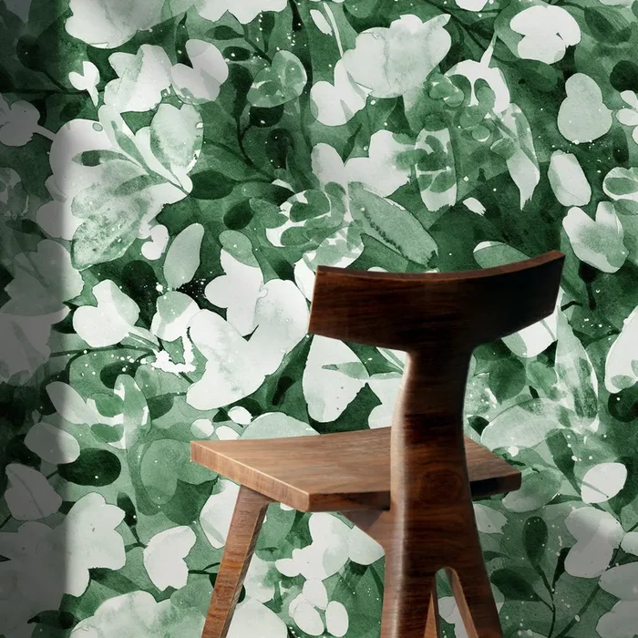 Watercolor Wallpaper With Abstract Botanical Leaves In Green And White – X152