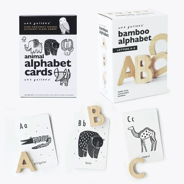 Wee Gallery Alphabet Adventure Cards and Bamboo Set Bundle | Eco-Friendly, Non-Toxic Educational Preschool Toys
