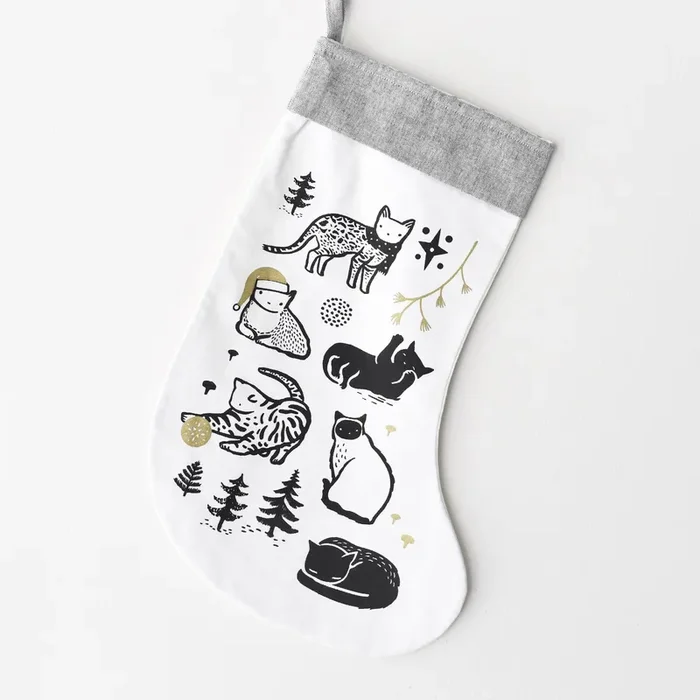 Wee Gallery Organic Cotton Eco-Friendly Christmas Stocking | Festive Cats