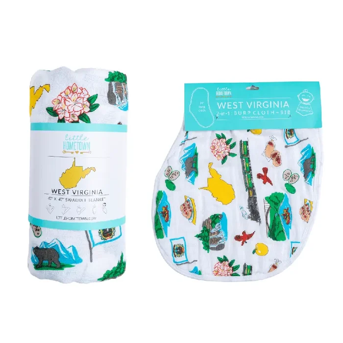 West Virginia Baby Giftset: Baby Swaddle Blanket And Burp/bib Combo