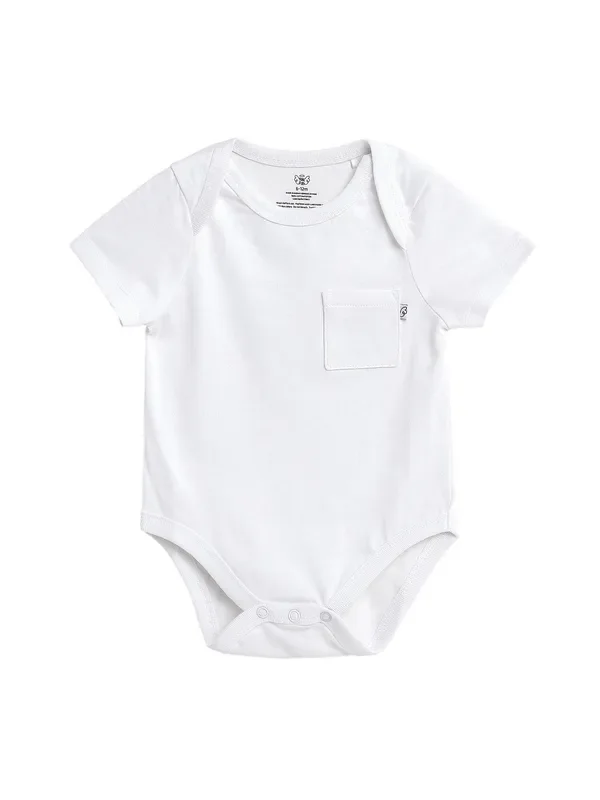 White Prayer Pocket Short Sleeve Bodysuit Cotton