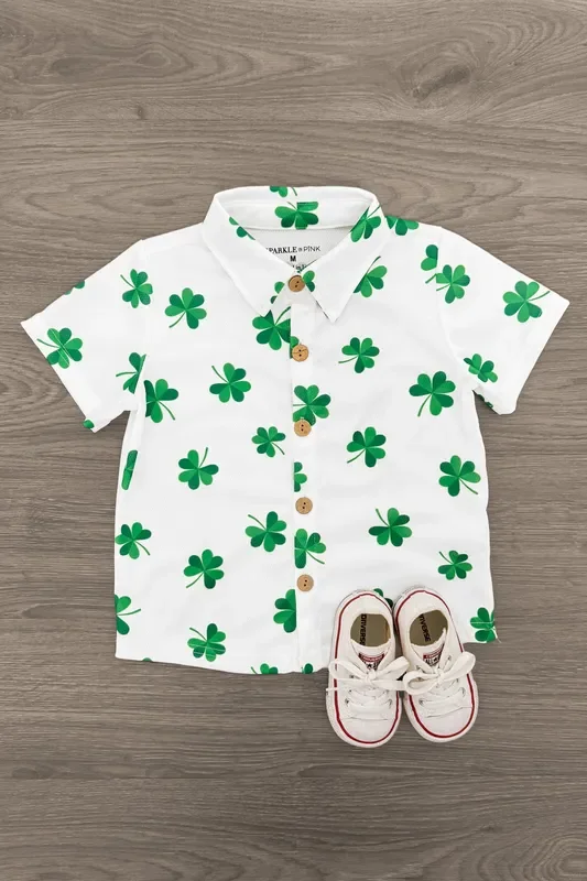 White Shamrock Button Down Top