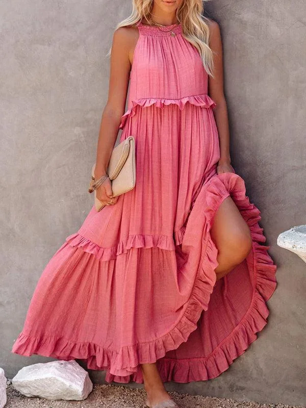 Women’s A-Line Sleeveless Long Ruffle Dress