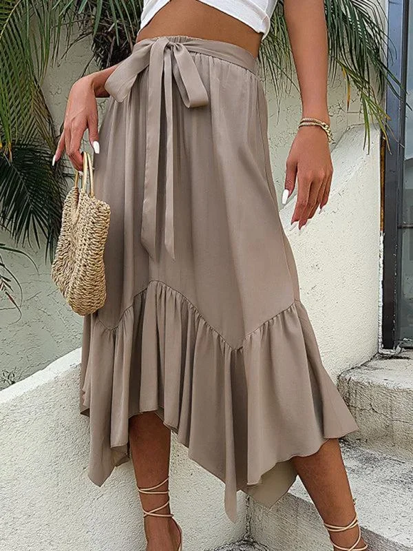 Women’s Asymmetric Ruffle Skirt With Belt
