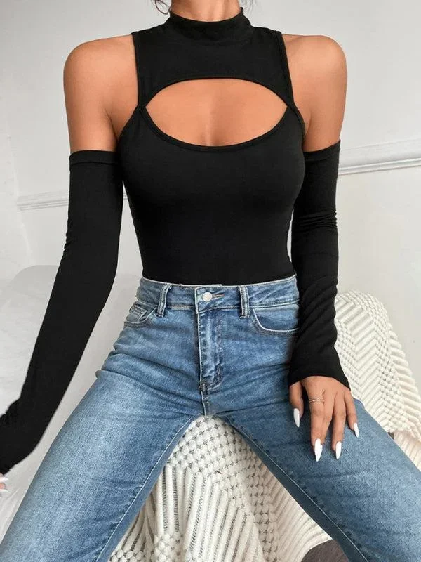 Women’s Black Hollow Long Sleeved Bodysuit