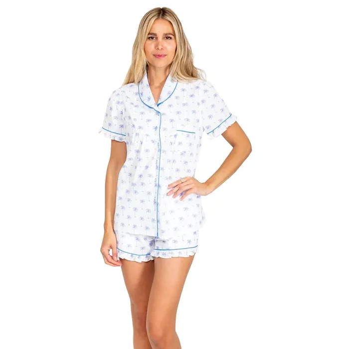 Women’s Blue Palm Tree Shirt + Boxer Short Set