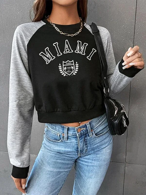 Women’s Cropped Raglan Long Sleeve Slogan Sweatshirt