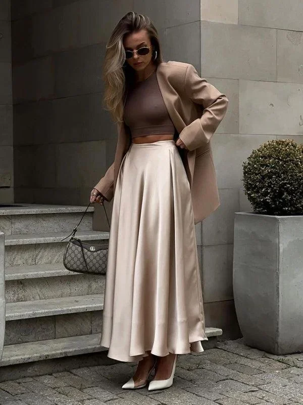 Women’s Floor Length Elegant Flowy Satin Skirt