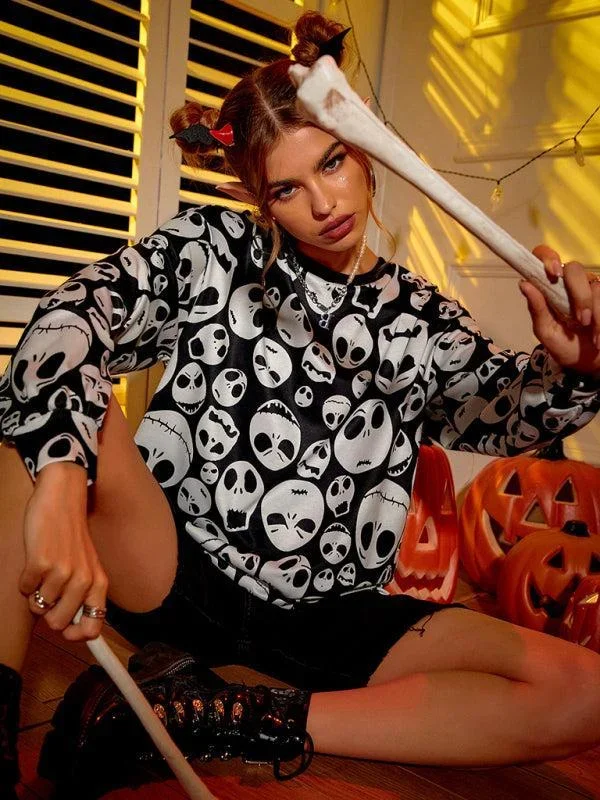 Women’s Halloween Skull Print Long Sleeve Top