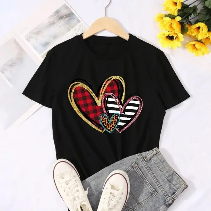 Women’s Heart Print Short Sleeve T-shirt