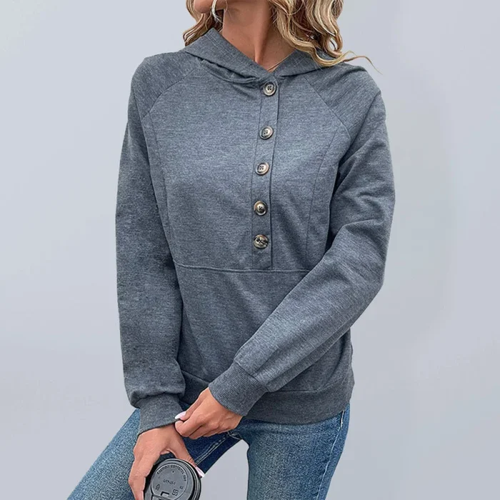 Women’s Hoodie With Off Center Button Design