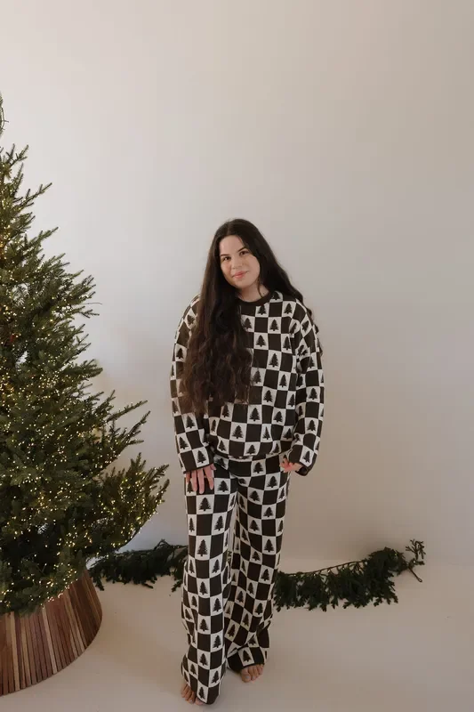 Women’s Knit Pant Set | Christmas Tree Checkerboard
