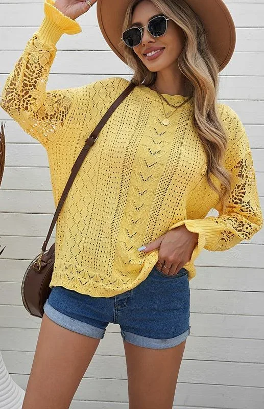 Women’s Knitted Cutout Jumper With Petal Cuff Sleeves