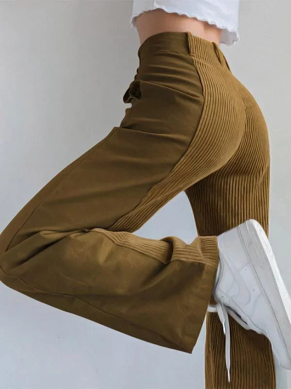 Women’s Loose Fit Corduroy Panel Trousers