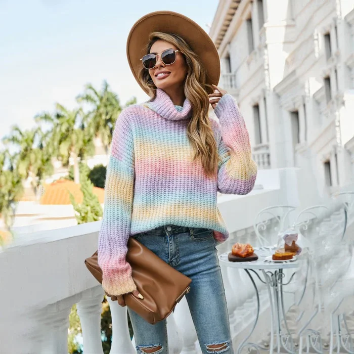 Women’s Ombre Turtleneck Loose Fit Jumper