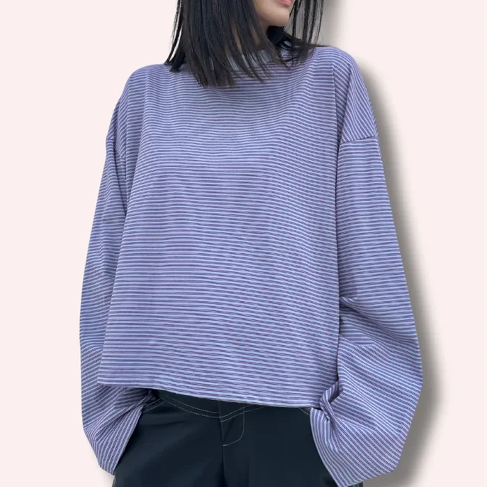 Women’s Rhode Stripe Cotton Long Sleeve Tee – Ivory Blue/Maroon Stripe