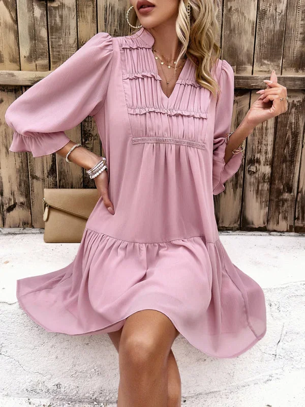 Women’s V-Neck Mid Sleeve Flowy Above The Knee Dress