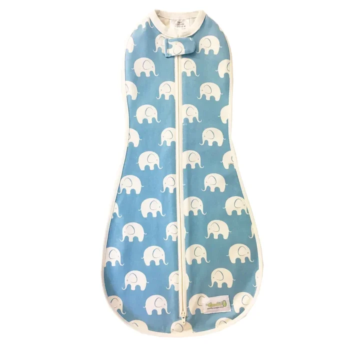 Woombie One-Step Baby Swaddle-Blue Splash Elephant