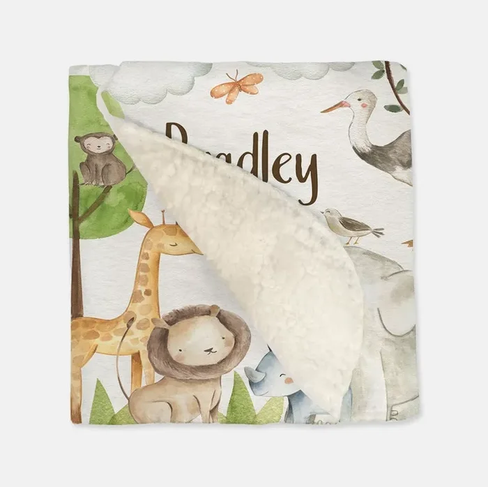 *you Create* – Safari Animals And Friends – Vintage Baby Blanket – Personalized By You