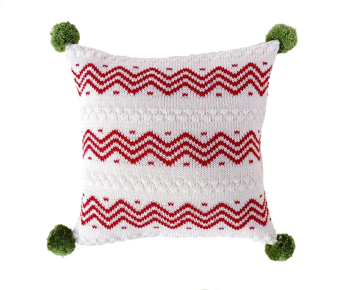 Zig Zag Stripe 10 ” Pillow, Ecru/red