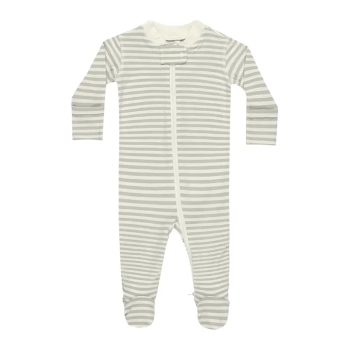 Zip Long Sleeve Sleeper Footie – Sage Stripe