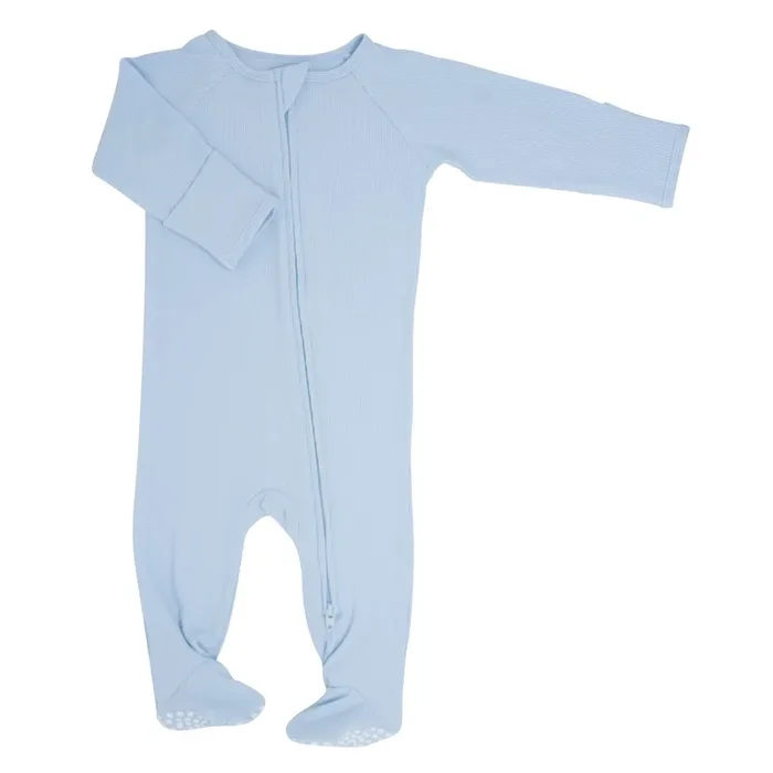 Zipper Footie – Bashful Blue Ribbed