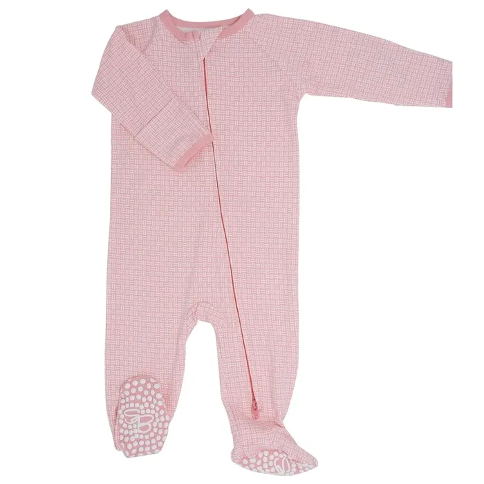 Zipper Footie – Pink Basketweave