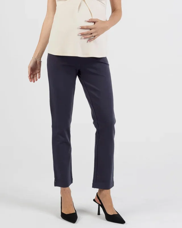 Zoe Maternity Straight Cut Ponti Work Pants in Navy